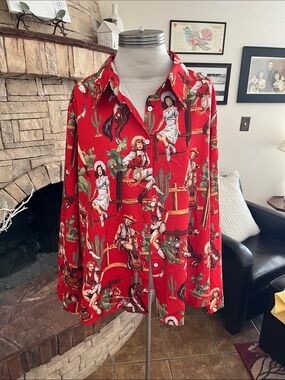Retro Cowgirl Cactus Long Sleeved Shirt 3XL